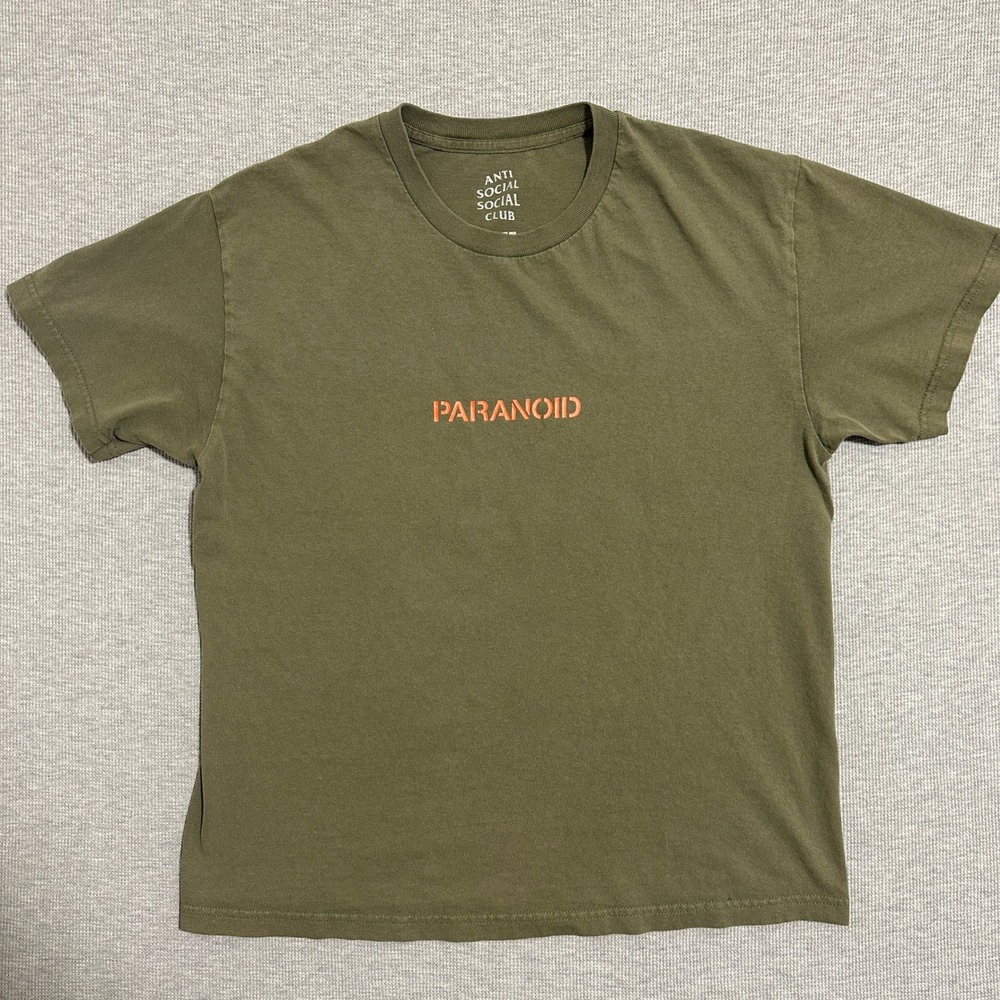Anti Social Social Club x Undefeated Paranoid Tee‎ Olive Green Orange Mens Large